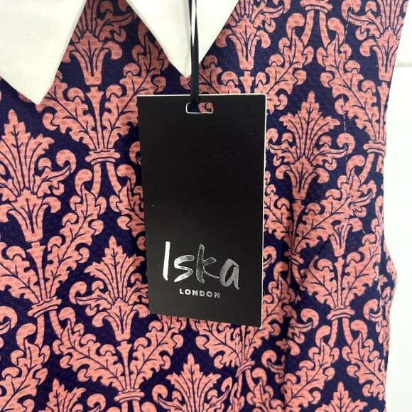 NWT Iska London Pink Purple Batik Collared Fit & Flare Dress Women UK 10 US 6 - Picture 5 of 9